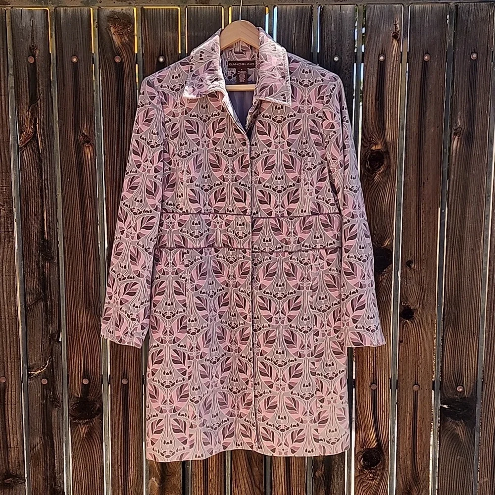 BANDOLINO Pink Gray Velvet Jacket L Retro Velour Peacoat Floral Y2K Topper - Picture 8 of 15